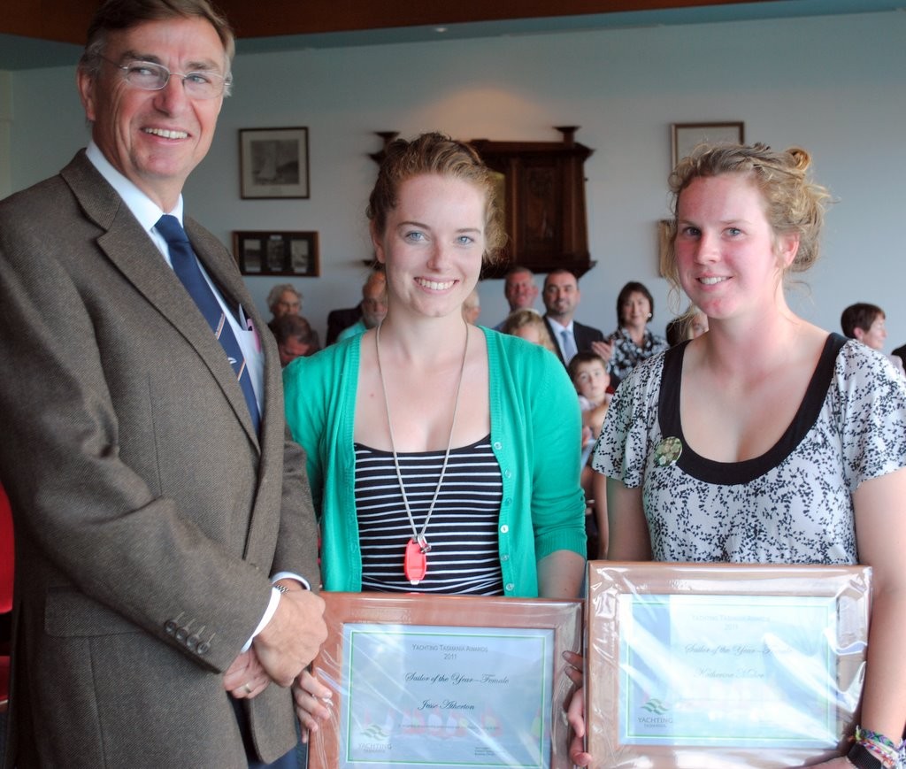 Yachting Tasmania president Garry Langford presented the Tasmanian Female Sailor of the Year award to Mirror dinghy sailors Jessie Atherton and Katherine Maher - Yachting Tasmania Award 2011 © Rob Cruse